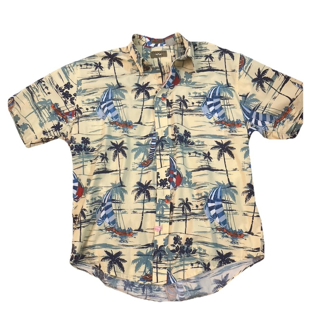 Hawaiian Natural Issue Shirt Sz  M Nautical Short Sleeve Button‎ Down yellow